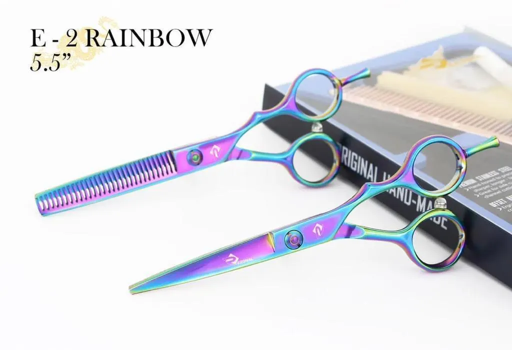 قیچی رزونال مدل E_2RAINBOWبهمراه یک عدد شانه لایرینگ فلزی